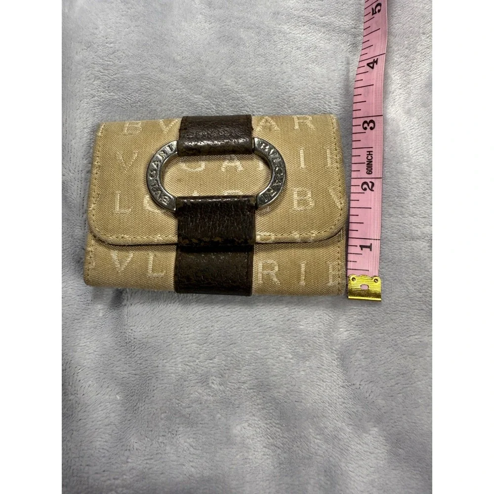 BVLGARI Logomania Canvas‎ Leather Silver Hardware 6-Key Holder Key Ring/Beige